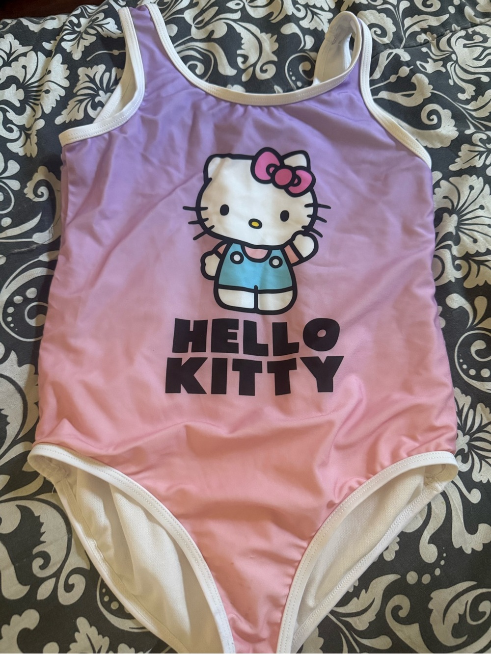 Hello Kitty Pink and Lavender Girls One-Piece Swim Suit